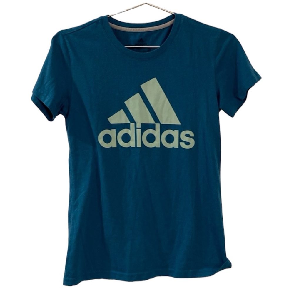 Adidas Seafoam Green Blue Sporty Performance Athletic Graphic Tee